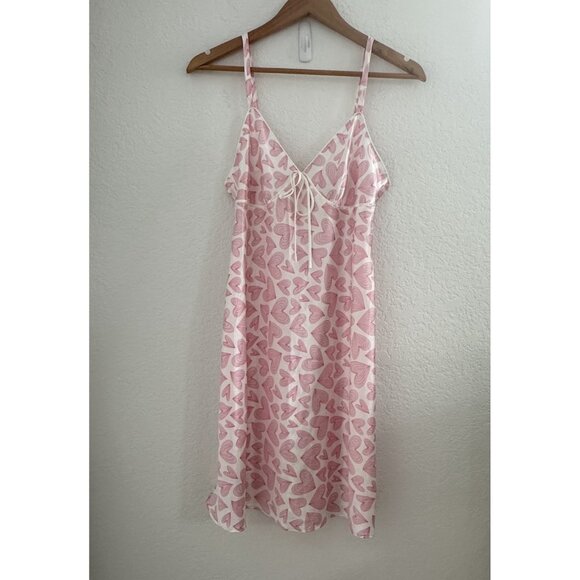 Adonna Babydoll Slip Nightie Lingerie Womens S Cream Pink Heart Satin Tie Whimsy - Picture 1 of 11